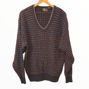 Vintage Alan Stuart 90s Rainbow Black Multicolor Cosby Grandpa Sweater